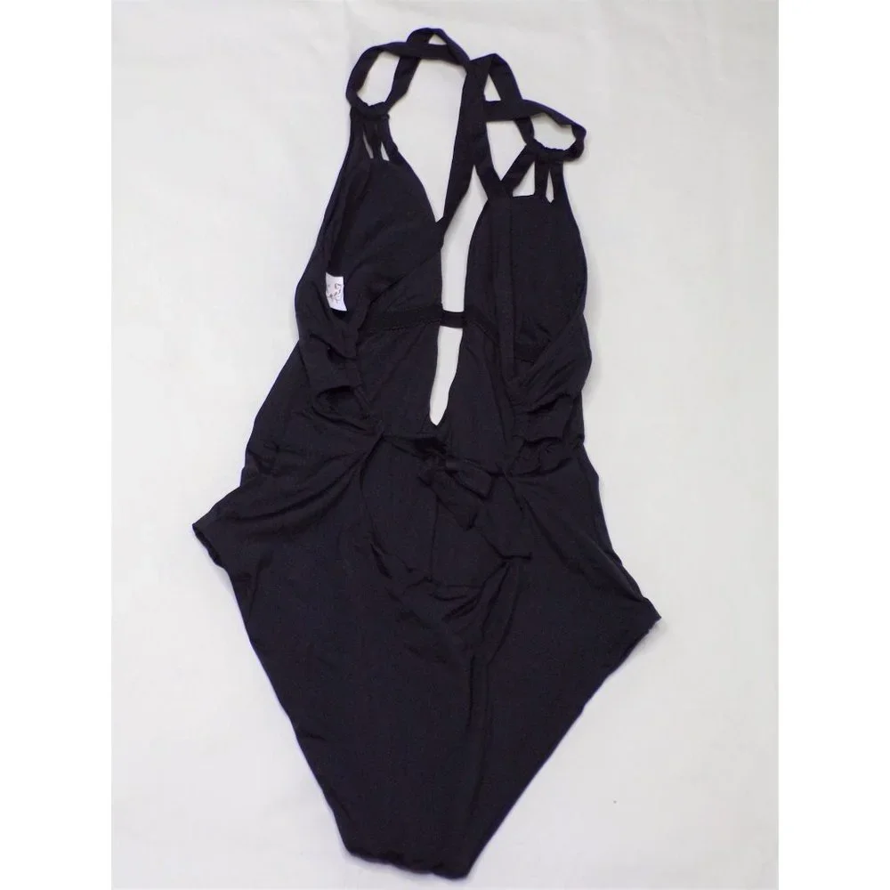 BECCA Color Code Skylar Plunge One-Piece Swimsuit Medium (8-10) Black NEW - Picture 7 of 7